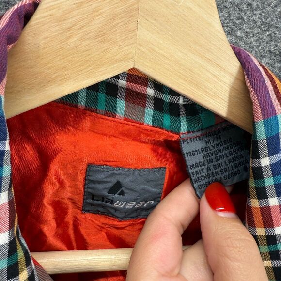 Liz Wear Shirt Men M Medium Red Plaid Button Up Collared Long Sleeve Rayon - Picture 3 of 6